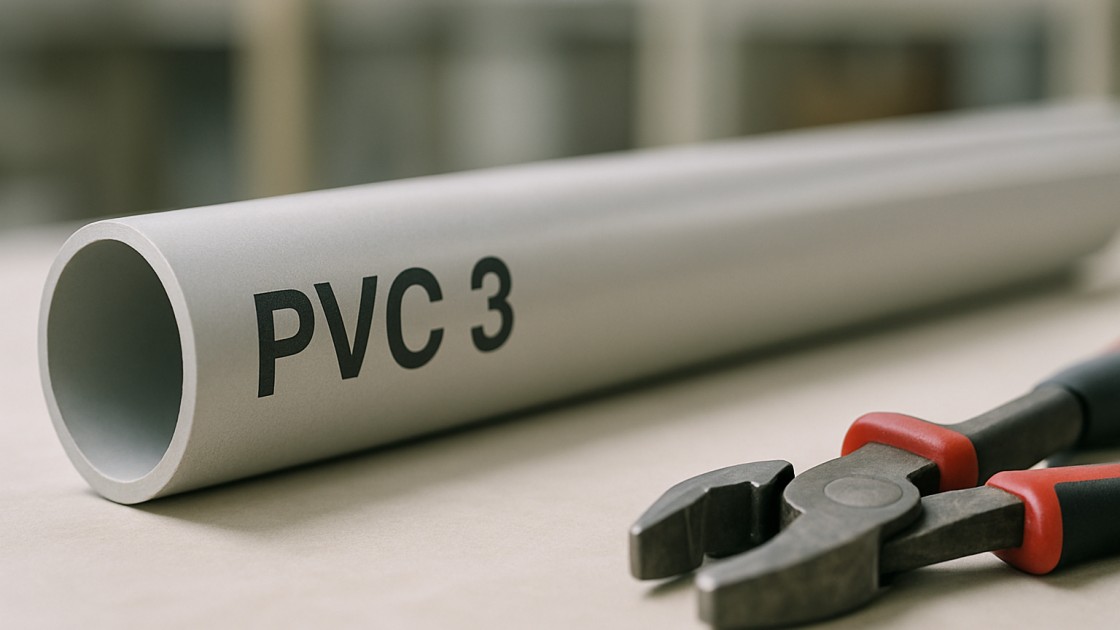 PVC cső jelöléssel közelről, látható a "PVC 3" felirat